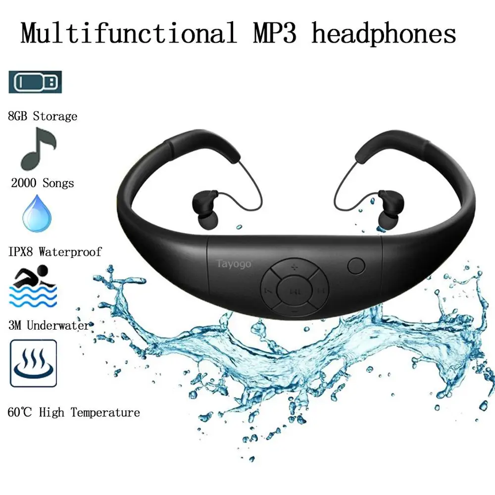 Водонепроницаемый MP3 музыкальный плеер Tayogo спортивные наушники IPX8 bluetooth с FM радио
