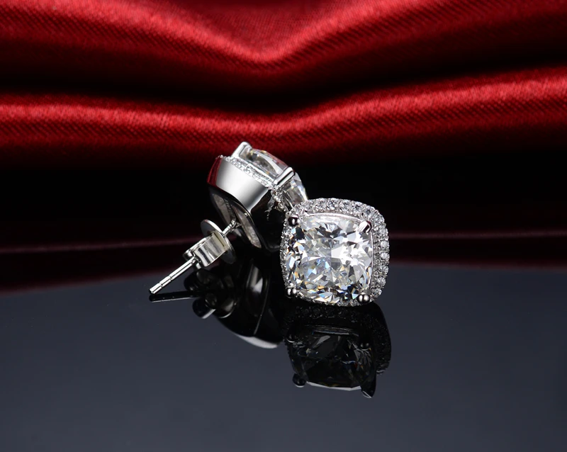 Genuine 925 Silver Earrings 3ct Cushion Cut Synthetic Diamonds Genuine 925 Silver Earrings 3ct Cushion Cut Synthetic Diamonds Engagement Stud 585 Gold Color Jewelry Birthday Gift For In From