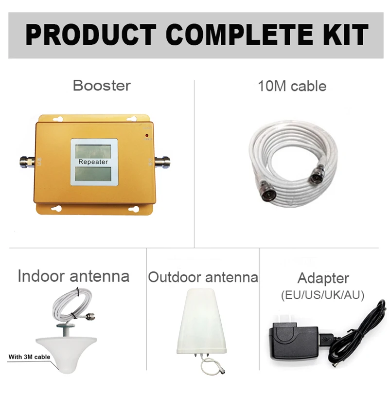 Dual band Signal gsm repeater 2G 3G 4G mobile signal repeater GSM 900MHz UMTS 2100MHz WCDMA Cellular Signal Booster Antenna kit (6)
