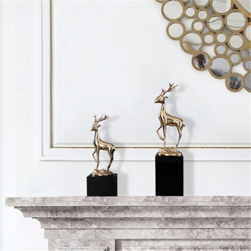 Creative Home Golden Copper Deer Decor Abstract Metal Milu Deer Decor Elk Figurine Decorative Metal Statue Best Xmas Gift