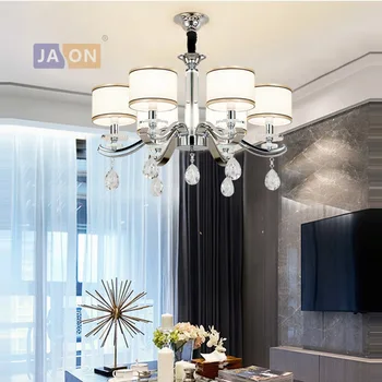 

led e14 Postmodern Iron Fabric Crystal Chrome Chandelier Lighting Lustre Suspension Luminaire Lampen For Foyer