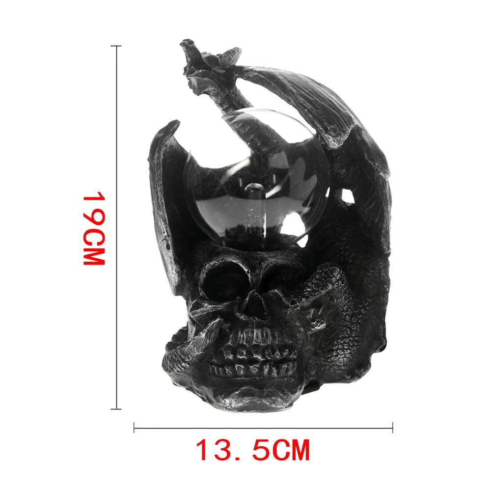 Волшебная Молниеносная Статуэтка-Череп Дракон Мистика готический дракон на голове черепа статуя с электрическим стеклянным плазменным шаром