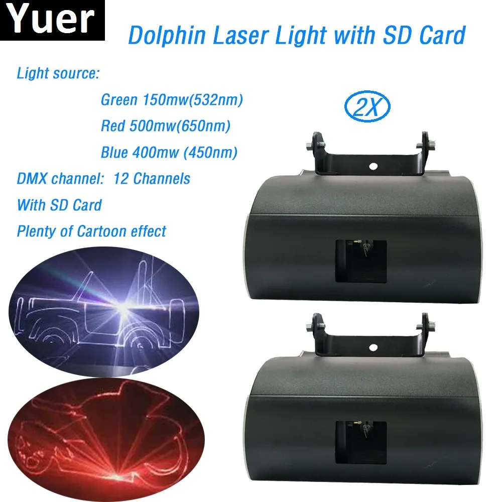 

2Pcs/Lot dmx 1W RGB Dolphin Laser Light with SD Card beam light Cartoon effect Mini size stage lighting disco light dj light box