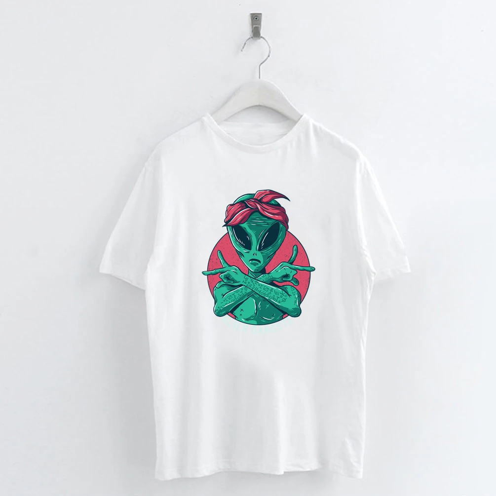 

Lychee Girls Harajuku Alien Print Female T Shirts Top Tees Crew Neck Short Sleeve Summer Spring Loose Women T-shirts T Shirt