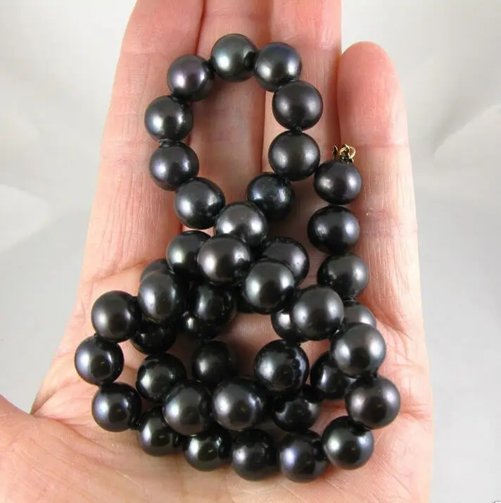 

NATURAL AA 10-11MM TAHITIAN BLACK PEARL LENGTH NECKLACE 20"14KGP a(5.18)