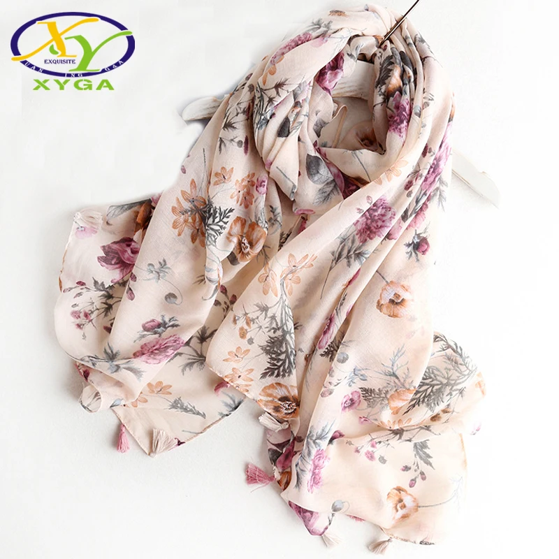 

Women Cotton Long Scarf Tassels Flower Printed Thin Hijab Soft Summer Lady's Beach Shawls Viscose Autumn Wraps Head Hijabs