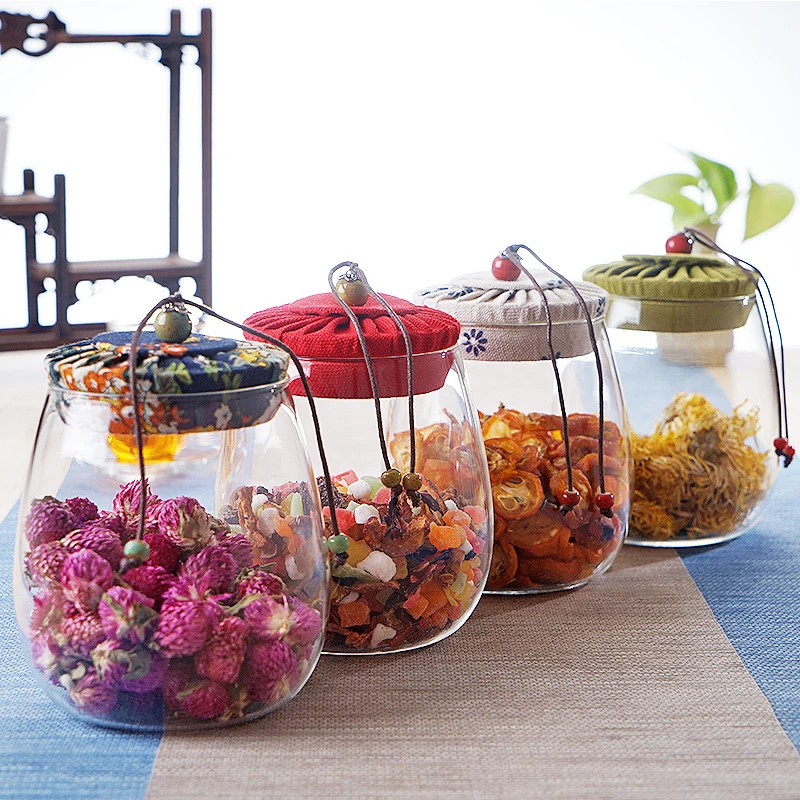

Creative Glass Sealed Kitchen Storage Bottle Multi-Function Home Grain Cereal Canvas Cover Transparent Storage Boxes Container