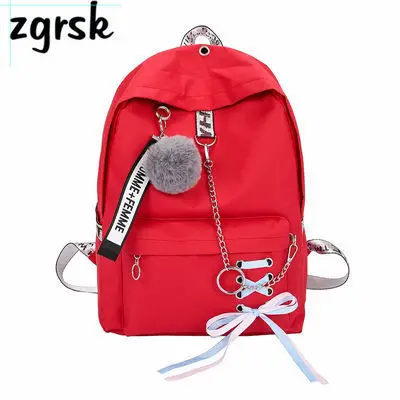 red1 Цепь USB рюкзак Для женщин Холст 5 шт./компл. Для женщин рюкзак для девочек-подростков рюкзаки сумки через плечо женские школьные сумки с кисточками - Цвет: red1