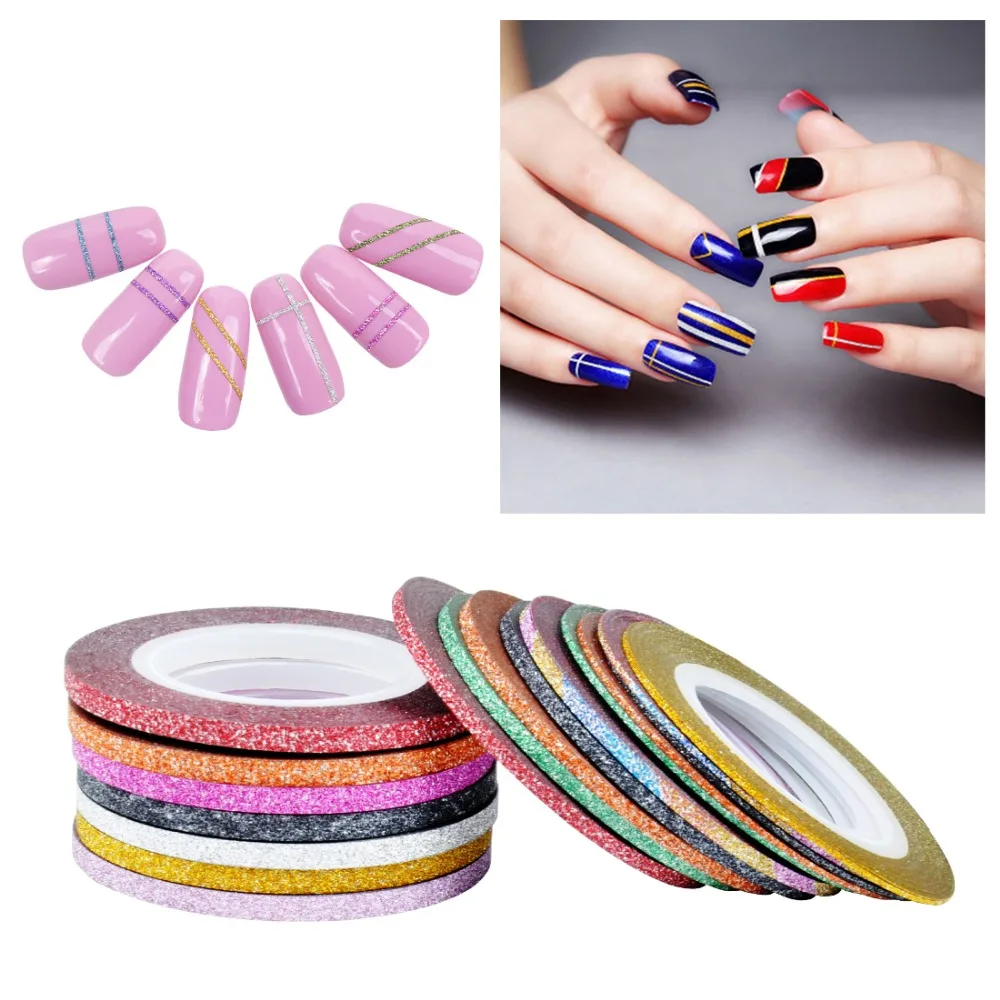 

Biutee 10Pcs/lot Mixed Colors Scrub Metal Gold Silver 1mm 2mm 3mm Nail Striping Tape Line For Nails Decorations DTY Nail Decal