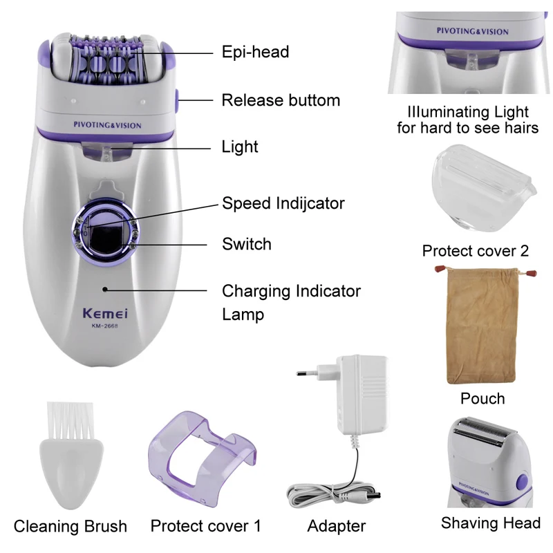 Новинка, 2 в 1, женское бритье, шерстяное устройство, нож, электрическая перезаряжаемая бритва, эпилятор, бритвенный KM-2668, водонепроницаемый, с двойной головкой, для волос