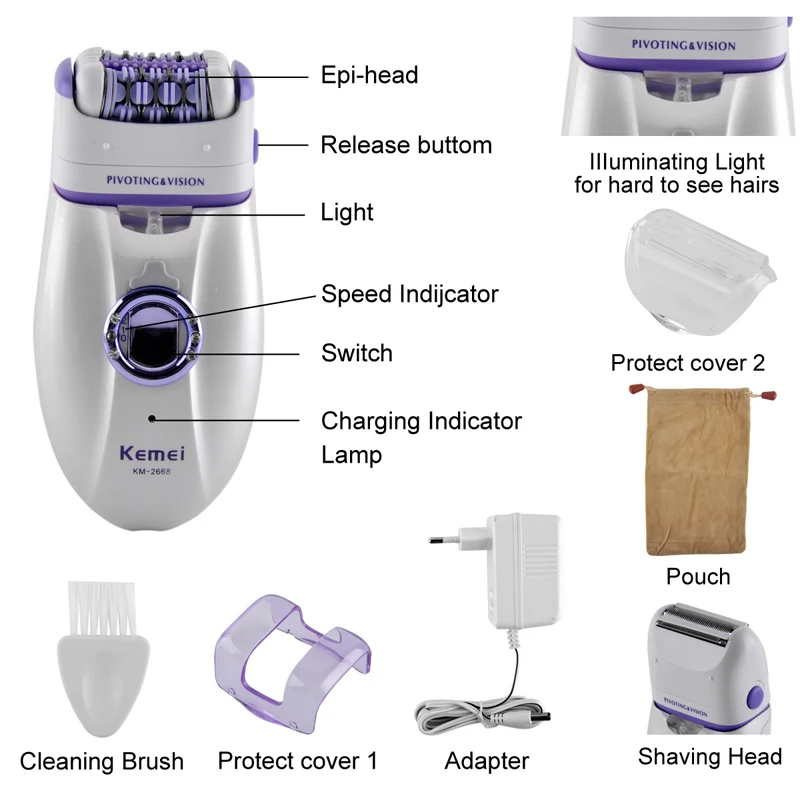 New 2 in 1 Women Shave Wool Device Knife Electric Rechargeable Lady Shaver Epilator Shaving KM 4