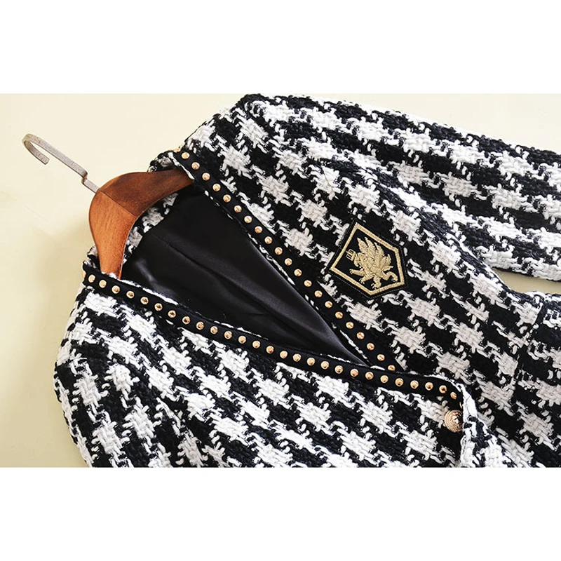 wonderful  New Fashion Runway 2020 Designer Jacket Women's Long Sleeve Badge Embroidery Rivet Houndstooth Twee