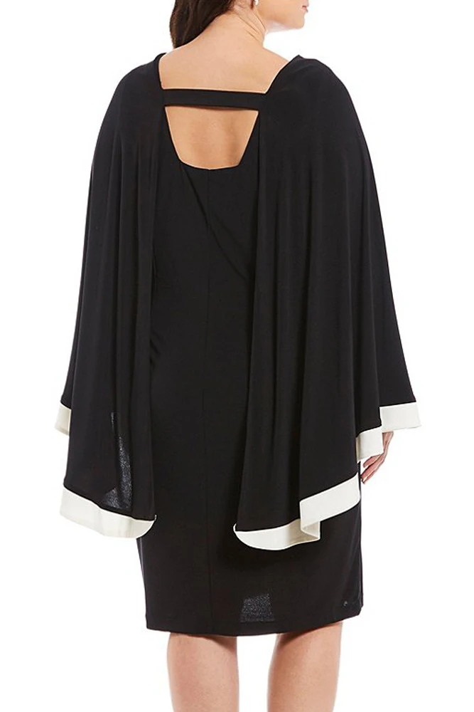 Black-Contrast-Trim-Capelet-Plus-Size-Poncho-Dress-LC610924-2-2