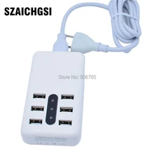 SZAICHGSI 100 шт. 1,5 м линия 6 портов ЕС США вилка стандарта Великобритании для USB питания дома стены путешествия зарядное устройство AC адаптер питания для iphone 4 5 6 7 samsung