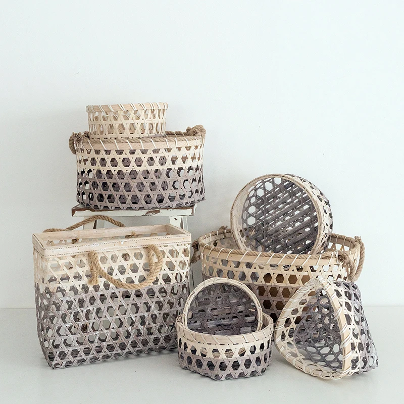 

Gray Color Home Storage Box Bamboo Basket for Table Room Bathroom Storage Baskets for Kids Room Home Organization and Storage