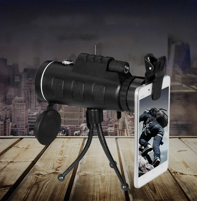 40X60 Zoom Monocular Telescope Scope for Smartphone Camera Camping Hiking Fishing with Compass Phone Clip Tripod 40X60 Zoom Monocular Telescope Scope for Smartphone Camera Camping Hiking Fishing with Compass Phone Clip Tripod