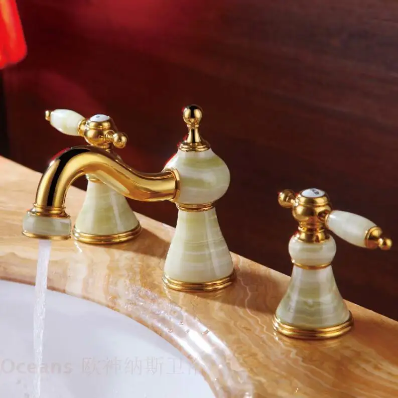 Authentic European classical gold-plated marble double the three-hole faucet can be rotated a full copper antique natural jade
Authentic European classical gold-plated marble double the three-hole faucet can be rotated a full copper antique natural jade