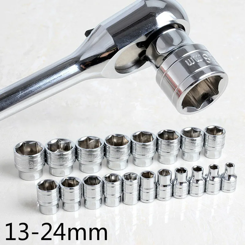 12 Pcs 3/8" 13 24mm CR V Metric Universal Socket Wrench Head Inner