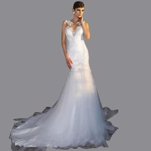 Mermaid Boat Neck Appliqued Beaded Wedding Dress Bohemian Sexy Backless Robe De Mariage Bridal Gown AS20