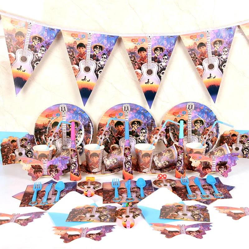 

High-quality COCO movie Miguel Hector theme Tableware Set total 200 pcs kids Children Birthday Party Supplies Decorations