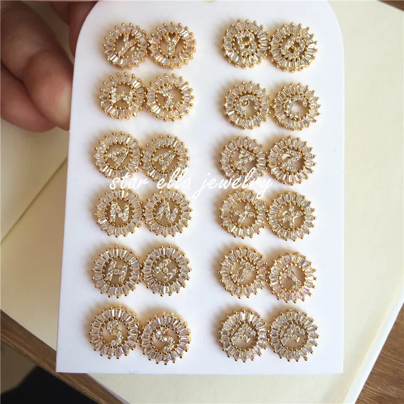 

10pairs/lot Mixed Letters Micro Pave Cubic Zirconia Round Small Letter Earring Inicial Earring Initial Alphabet Earring Jewelry