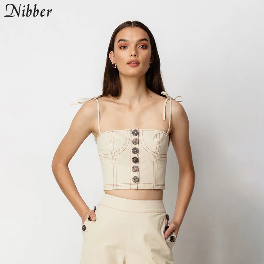 

Nibber summer Basic Casual sleeveless crop top women camisole2019 newButton design office tank tops Street Active wear tee mujer