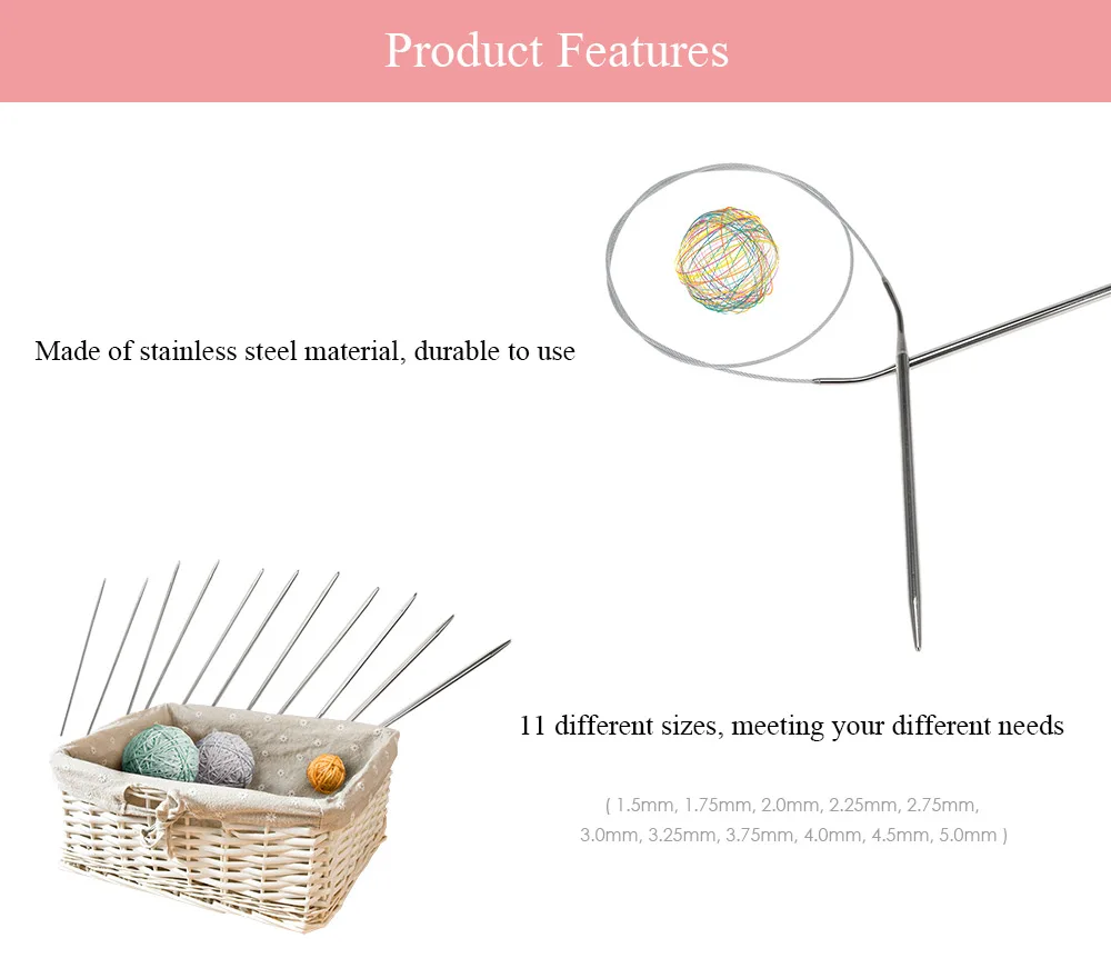 Stainless Steel Circular Knitting Needles 11PCS