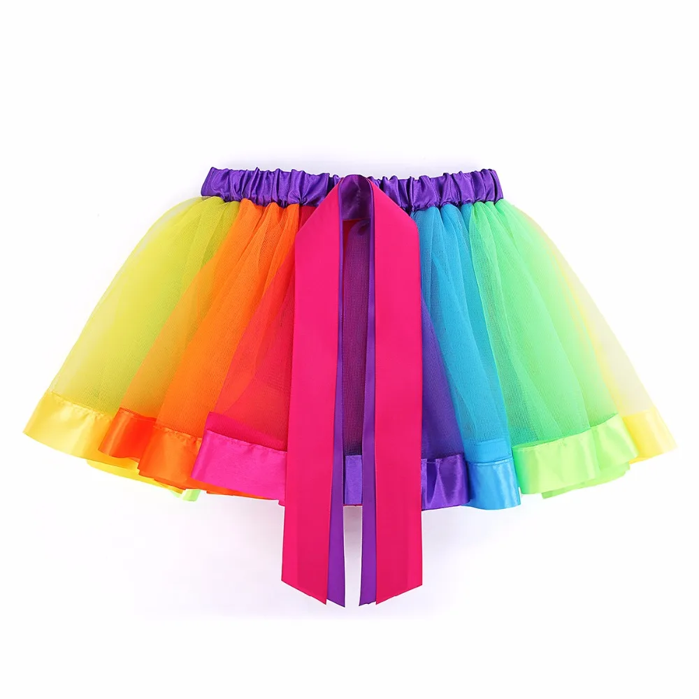girls skirt tulle and ribbon bow rainbow tutu for 2 8 Y baby girl and ...