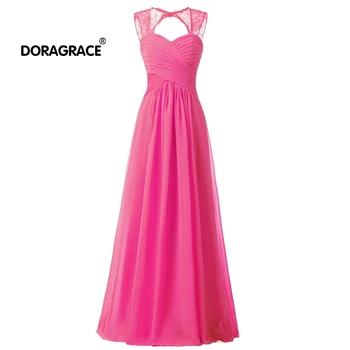 

Doragrace robe de soiree In-Stock Simple Elegant Chiffon Long Evening Dresses Fushia Prom Gowns