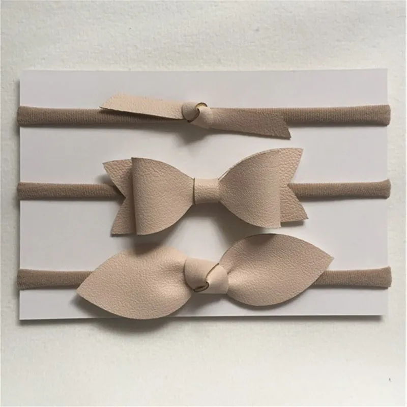 

3pcs/lot Cute Kids Handmade Leather Bow Headbands Nylon Hair Bands For children girls lovely Hair gum Accessories for girl
