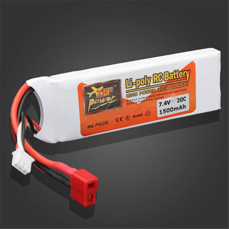 

Rechargeable Lipo Battery ZOP Power 7.4V 1500mAh 2S 20C Lipo Battery T Plug For RC Toys Models