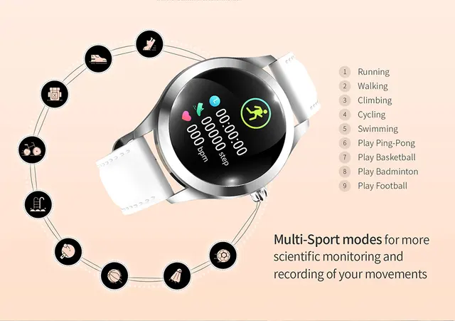 IP68 Waterproof Smart Watch Women Lovely Bracelet Heart Rate Monitor Sleep Monitoring Smartwatch Connect IOS Android KW10 band 5