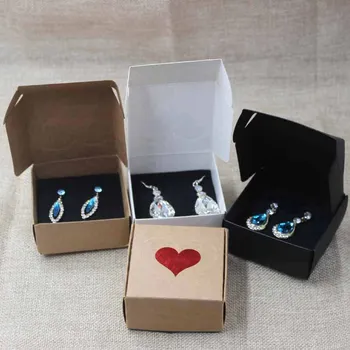 

Zerong red heart necklace package& display box ,natural kraft drop/stud earring packing display box with black sponge 20pcs
