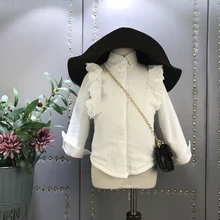 Girls White Blouse Fashion Lace School Blouse For Girls Long Sleeve Shirt Autumn Winter Plus Velvet Shirt Kids Warm Clothes