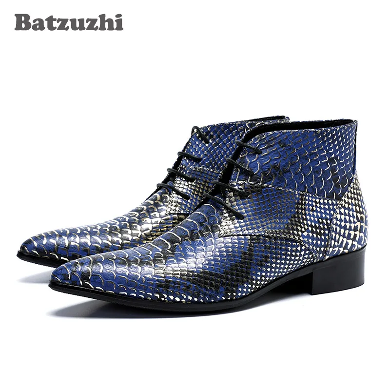 Batzuzhi Luxury Men Boots Short Ankle Leather Boots Fashion Fish scale