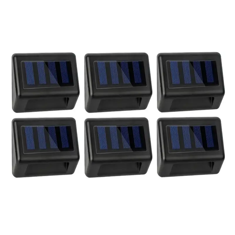 

6PCS 3 LED Stainless Steel Solar Lights Wall Light Outdoor Street Lamp Sensor Light for Garden Courtyard Patio Pathway (Black)