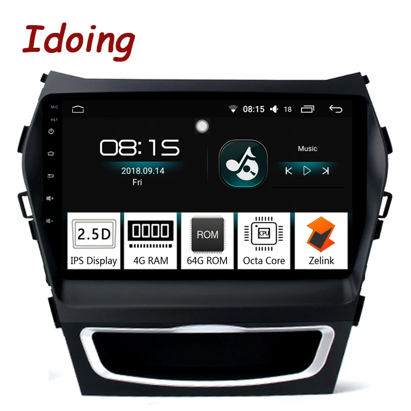 Sale Idoing 9"4G RAM 64G ROM 2.5D IPS 8 Core Car Android 8.0 Radio Player Fit Hyundai IX45 2015-2017 Built-in GPS Navigation GLONASS 1