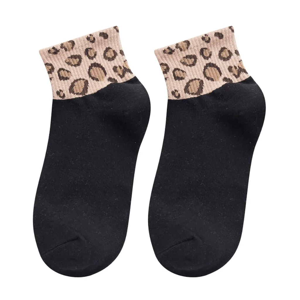 Новые весенние женские носки леопардовые носки с принтом модные браслеты Sox Bobby Носки Короткие хлопковые носки женские разноцветные свежие - Цвет: Black