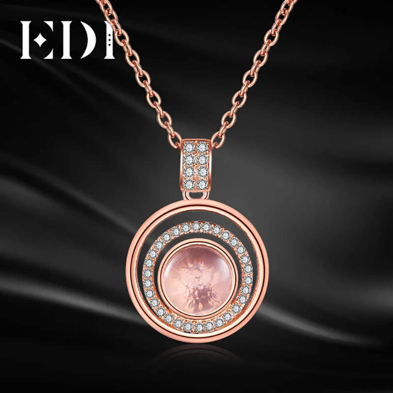 

EDI Women Trendy Halo 1.5ct Natural Gemstone Pink Rose Quartz Pendant For 925 Sterling Silver Chain Necklace Fine Jewelry