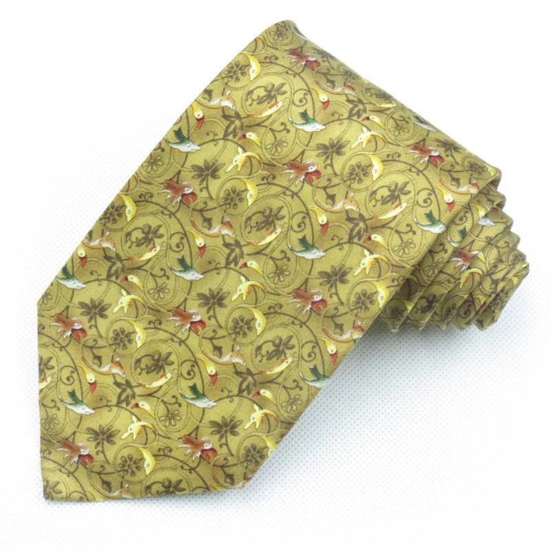 Цветы и птицы принтованный шелковый галстук 9 см широкий галстук для мужчин темно-синий необычный галстук для взрослых деловых галстуков gravata - Цвет: brown yellow