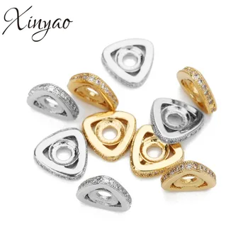 

Xinyao 5pcs/lot 10mm Micro Pave CZ Zirconia Triangle Copper Beads with 2.8mm Big Hole Rondelle Bead for DIY Jewelry Finding