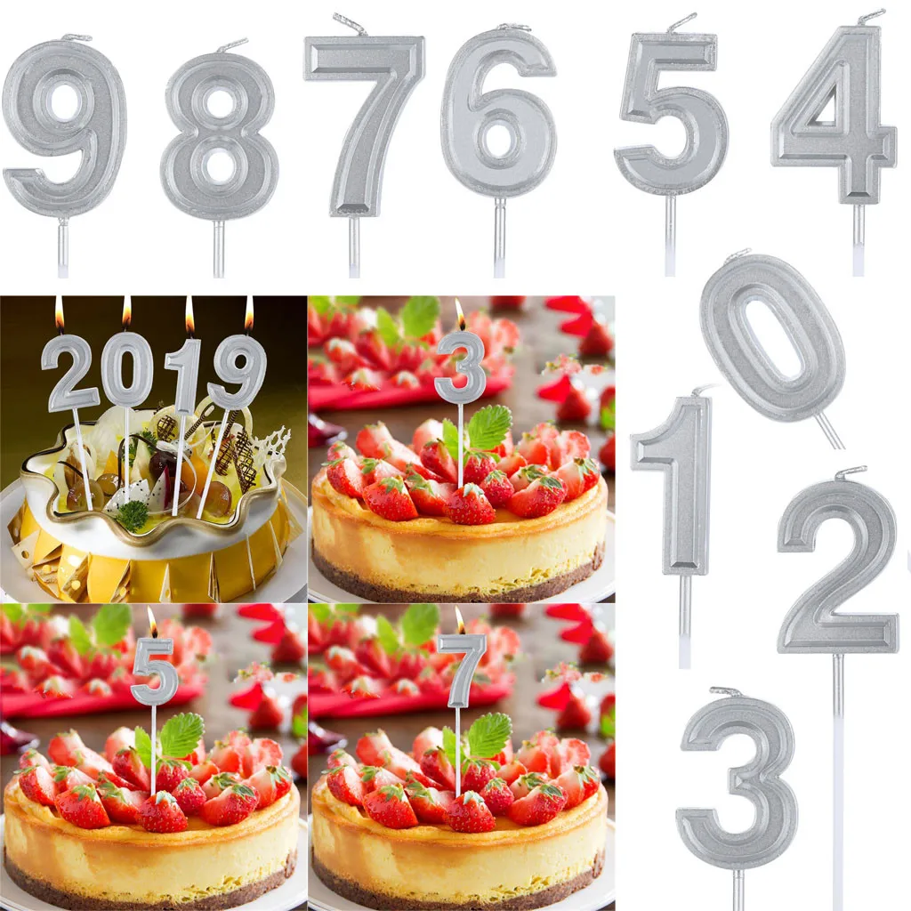 

1PC Silver Number 0-9 Birthday Numeral Candles Light Home Wedding Birthday Party Decoration Led Candles birthday candle L300110
