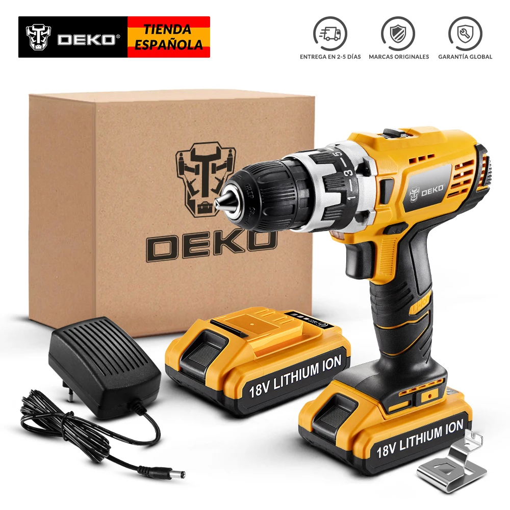 

DEKO GCD18DU2 18V Cordless Drill Electric Screwdriver Lithium-Ion Mini Power Driver Variable Speed LED 2 Batteries
