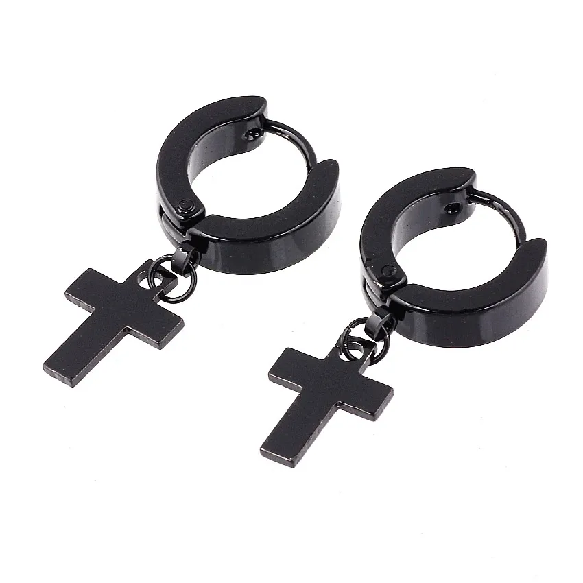 

QianBei Fashion Top Quality Black Plated Romantic Cross Stainless Steel Studs Hoop womens Earrings MM0826