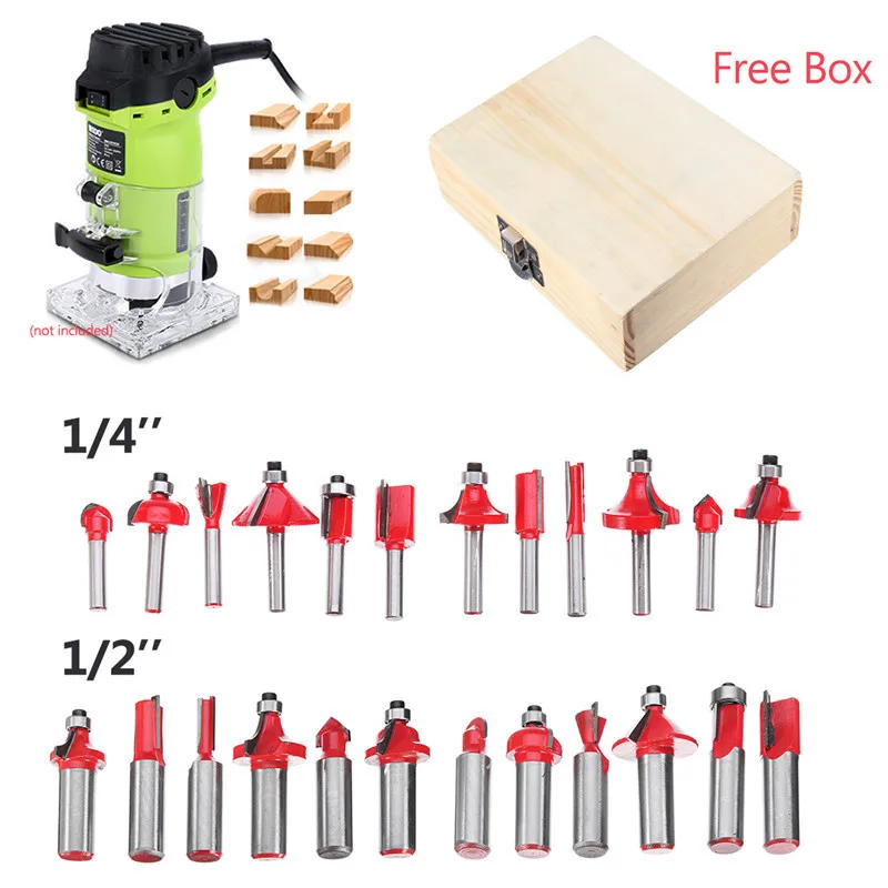 12Pcs/Set 1/4'' 1/2'' Shank Tungsten Carbide Router Bits Woodworking Milling Cutter for Hand Trimme