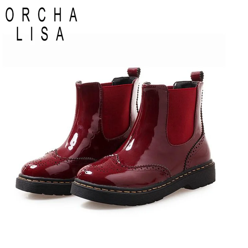 

ORCHA LISA New Winter ankle Boots Women Chelsea Boots slip on Round Toe low Heel oxford shoes Botas feminino Shoes Women