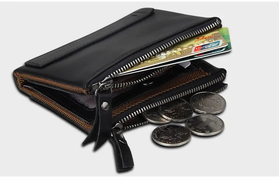 100% Genuine Leather Men Wallet Small Zipper Pocket Men Wallets Portomonee Male Short Coin Purse Brand Perse Carteira For Rfid