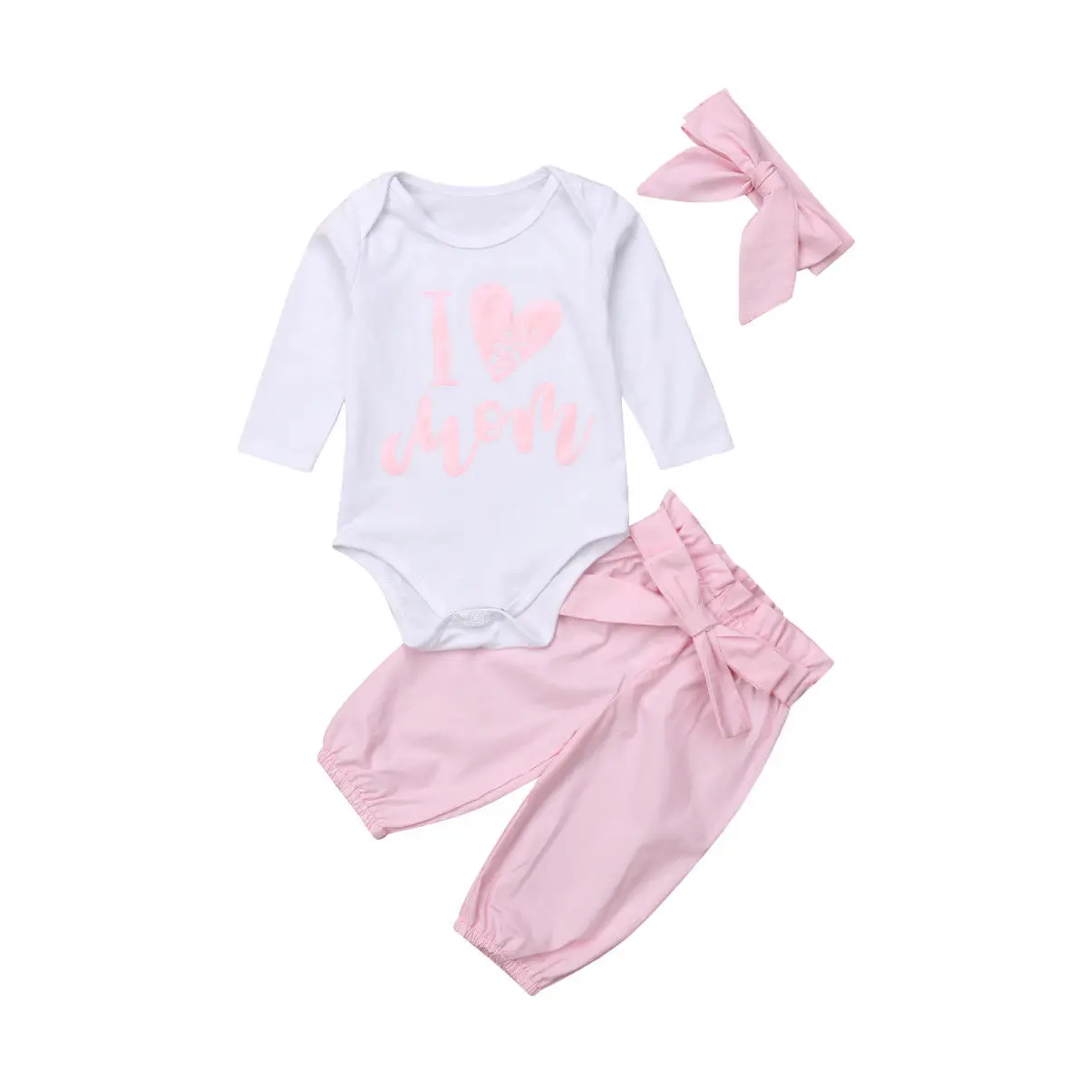 Pudcoco/комплект для девочек от 0 до 24 месяцев, 3 предмета, комбинезон для маленьких девочек+ длинные штаны+ повязка на голову, милые наряды комплект одежды для малышей - Цвет: Розовый