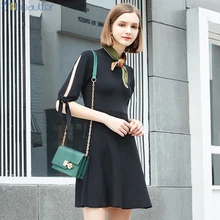 ENbeautter 2018 Spring Dress Women Black Solid Bodycon Hollow Out Sleeve Knitted Dress Ladies Elegant Fashion Slim Party Dress