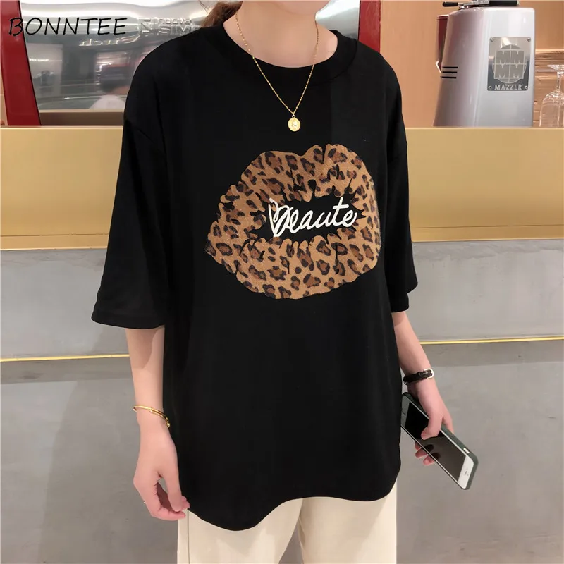 

T-shirts Women Elegant Korean Ulzzang O-Neck Trendy Daily Leisure Womens Harajuku Printed Tees Loose High Quality T-shirt Ladies